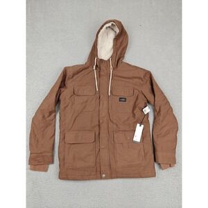 Rip Curl Jacket Mens Small Brown Hooded Rolling Thunder Sherpa Lined Canvas New